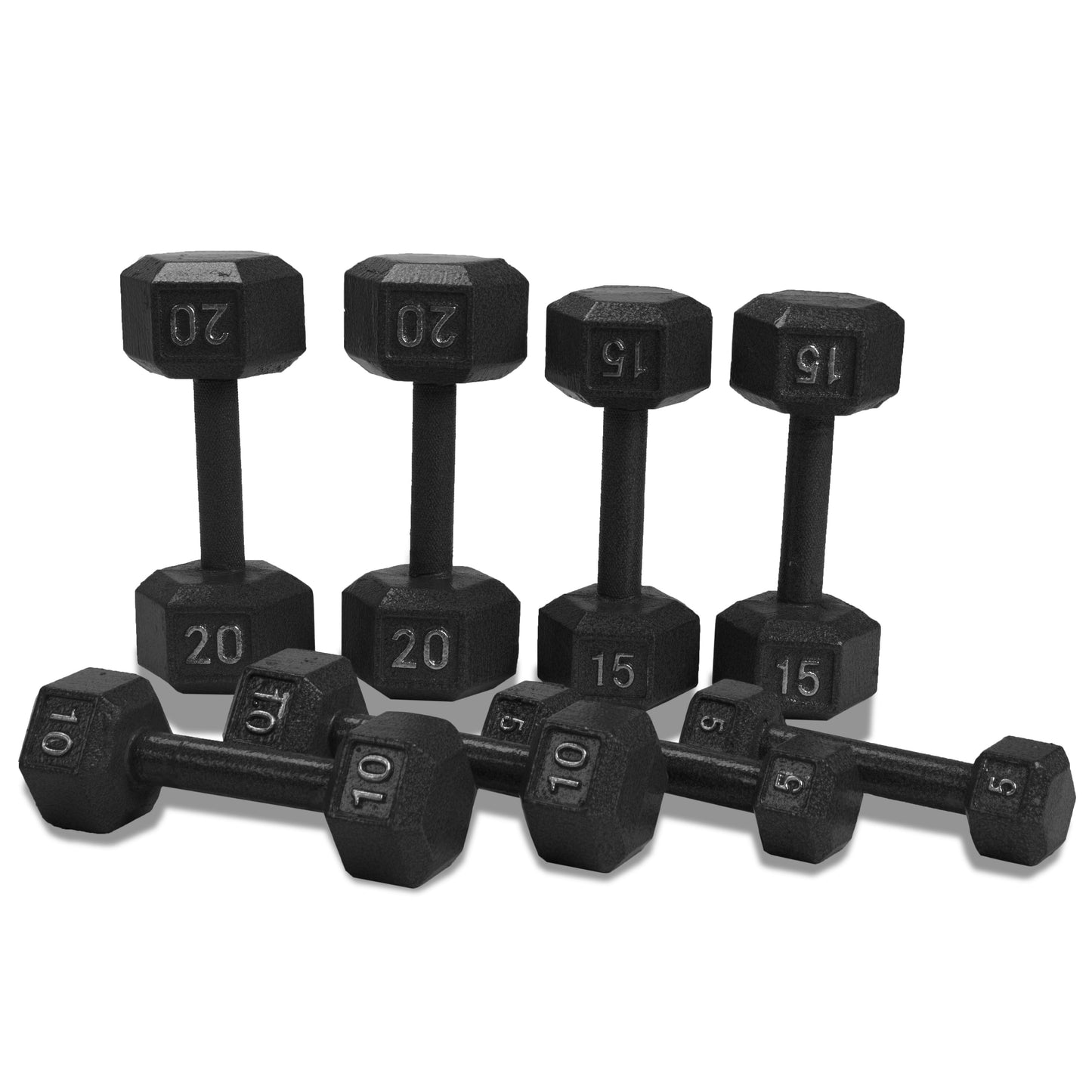 Barbell 100 Lb Cast Iron Hex Dumbbell Weight Set with Rack, Black