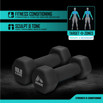 Weights Dumbbells Set - Neoprene Hex Arm Weights with Non-Slip Grip, Strength Training Workout