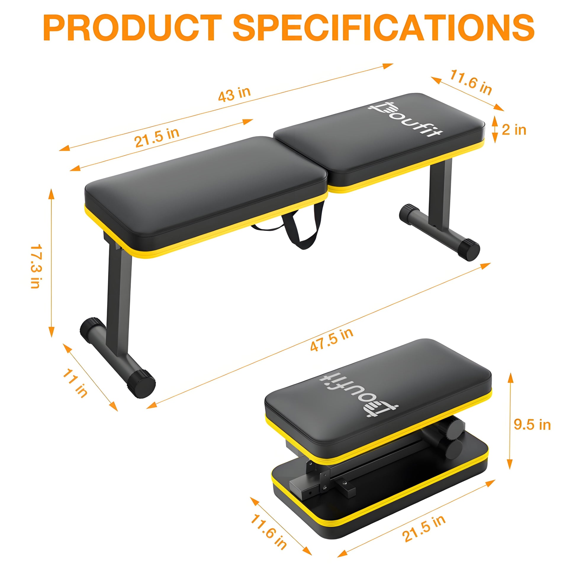 Flat Bench,660 Lbs Foldable Weight Bench Steel Strength Training Ab Exercises Workout Bench Press,Dumbbell Bench 47.5 X 11 X 17.3'' Black for Home Gym