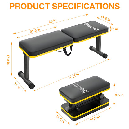 Flat Bench,660 Lbs Foldable Weight Bench Steel Strength Training Ab Exercises Workout Bench Press,Dumbbell Bench 47.5 X 11 X 17.3'' Black for Home Gym