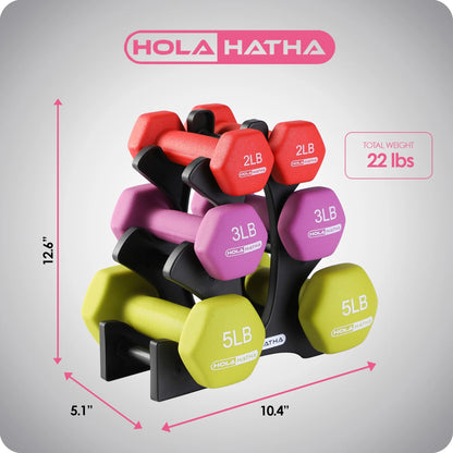 2, 3, and 5 Pound Neoprene Dumbbell Free Weight Set with Rack