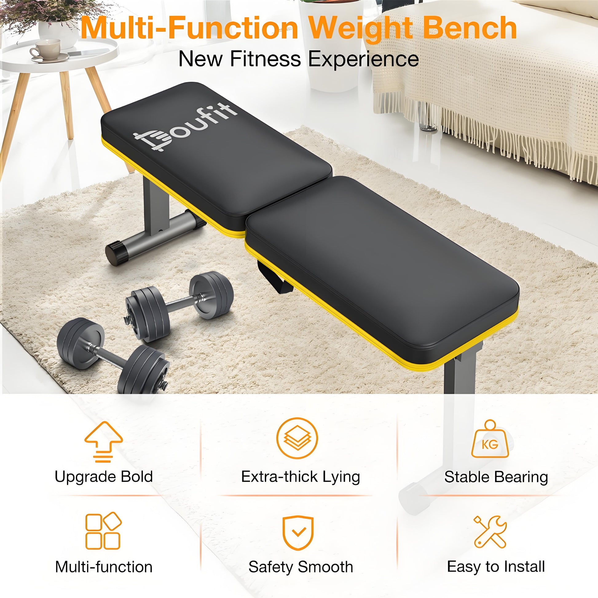 Flat Bench,660 Lbs Foldable Weight Bench Steel Strength Training Ab Exercises Workout Bench Press,Dumbbell Bench 47.5 X 11 X 17.3'' Black for Home Gym