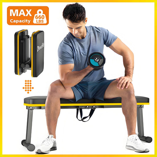 Flat Bench,660 Lbs Foldable Weight Bench Steel Strength Training Ab Exercises Workout Bench Press,Dumbbell Bench 47.5 X 11 X 17.3'' Black for Home Gym